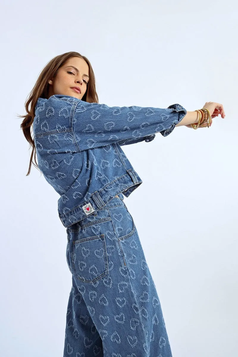 HEART PATTERN DENIM JACKET
