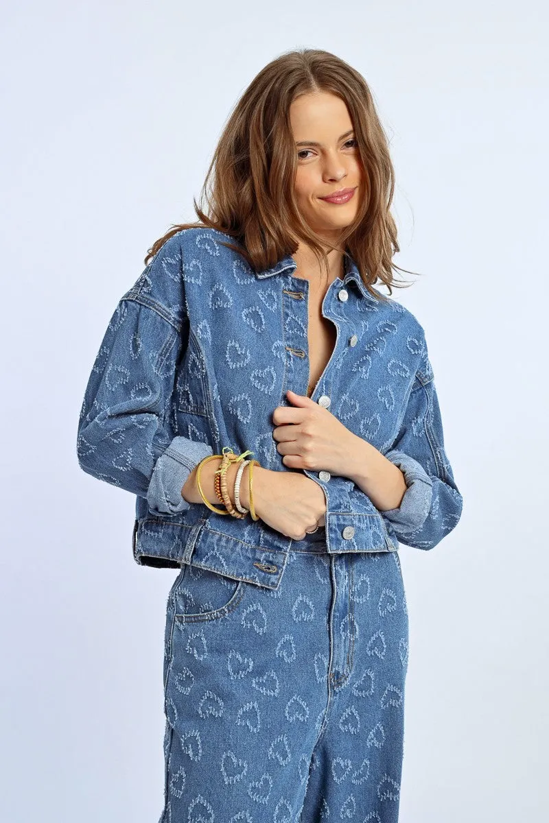 HEART PATTERN DENIM JACKET