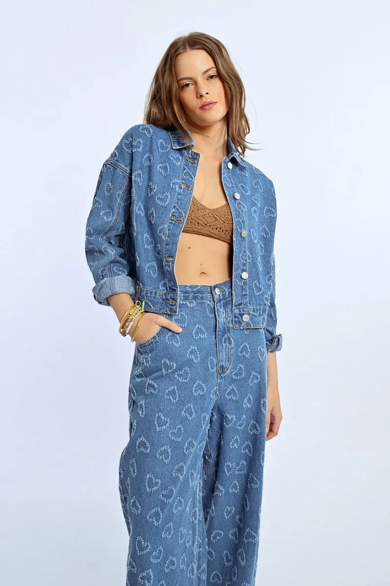 HEART PATTERN DENIM JACKET
