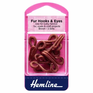 Hemline Fur Hooks and Eyes: Brown: Size 3 *