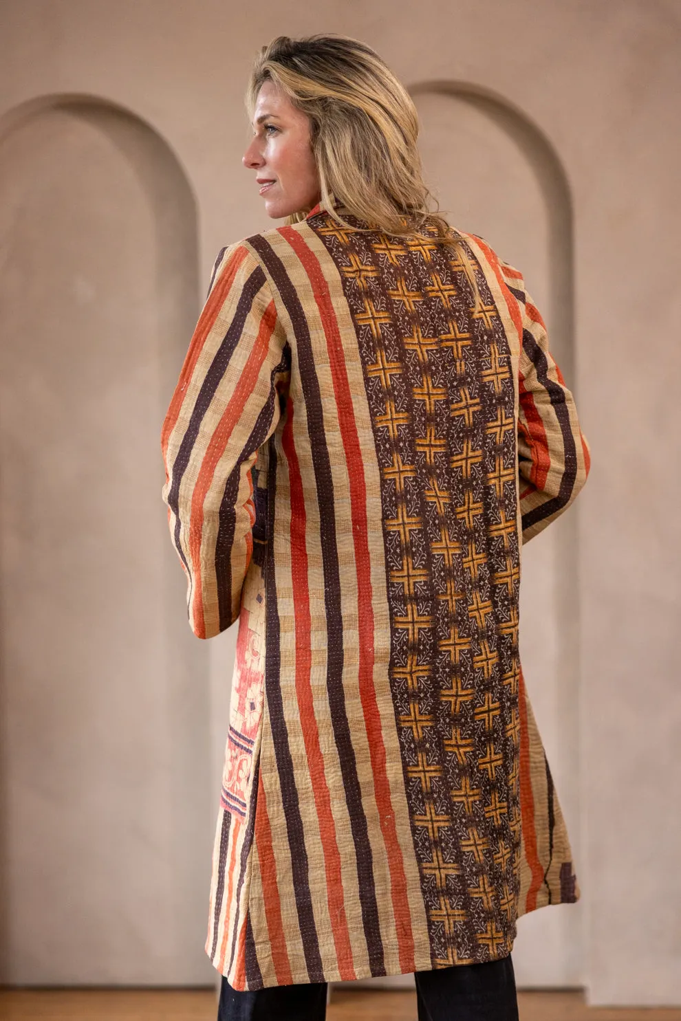 HIRA COAT - Vintage Kantha Coat - Stripes - M