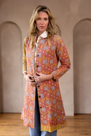 HIRA COAT - Vintage Kantha Coat - Yellow & Pink  - S
