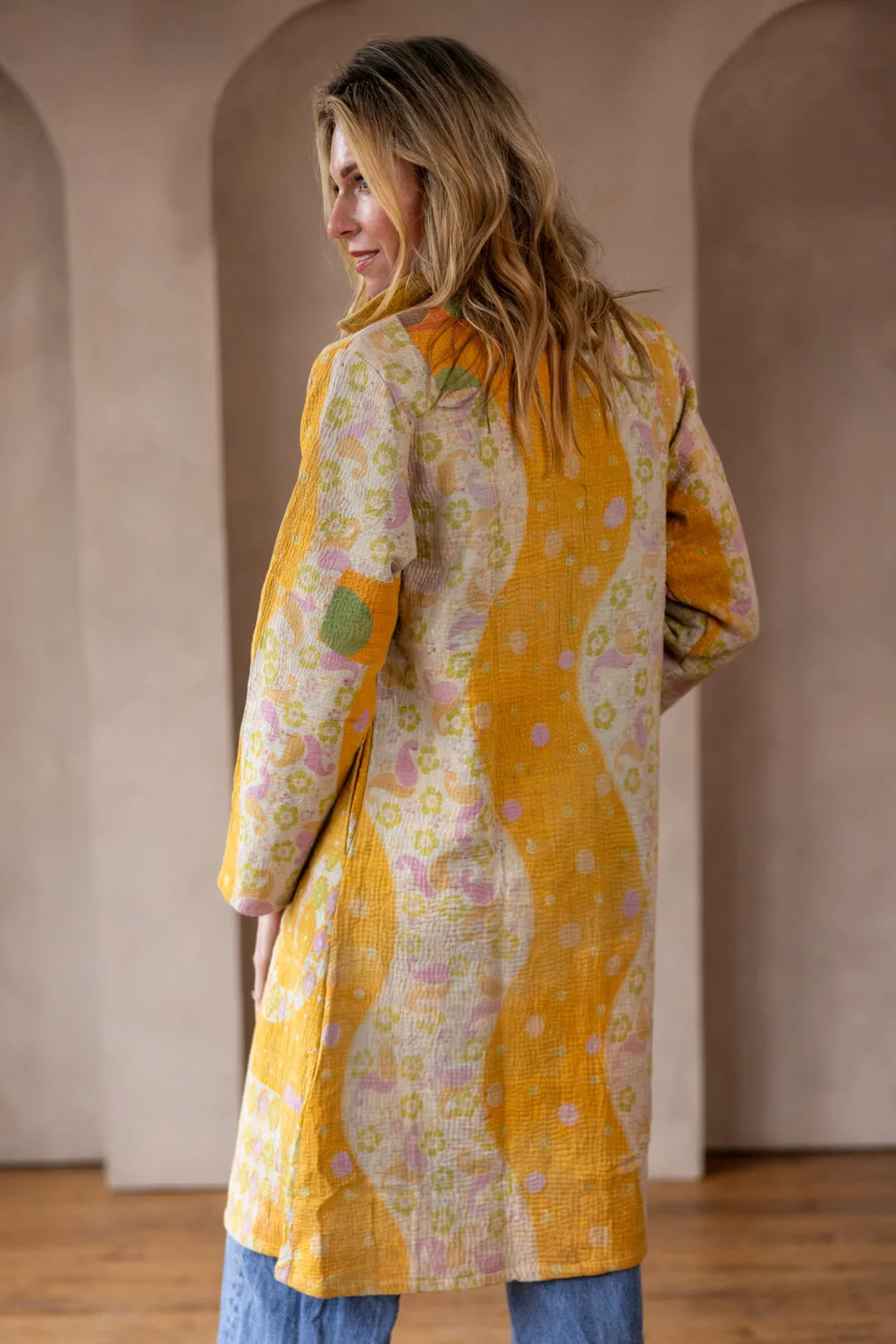 HIRA COAT - Vintage Kantha Coat - Yellow - L