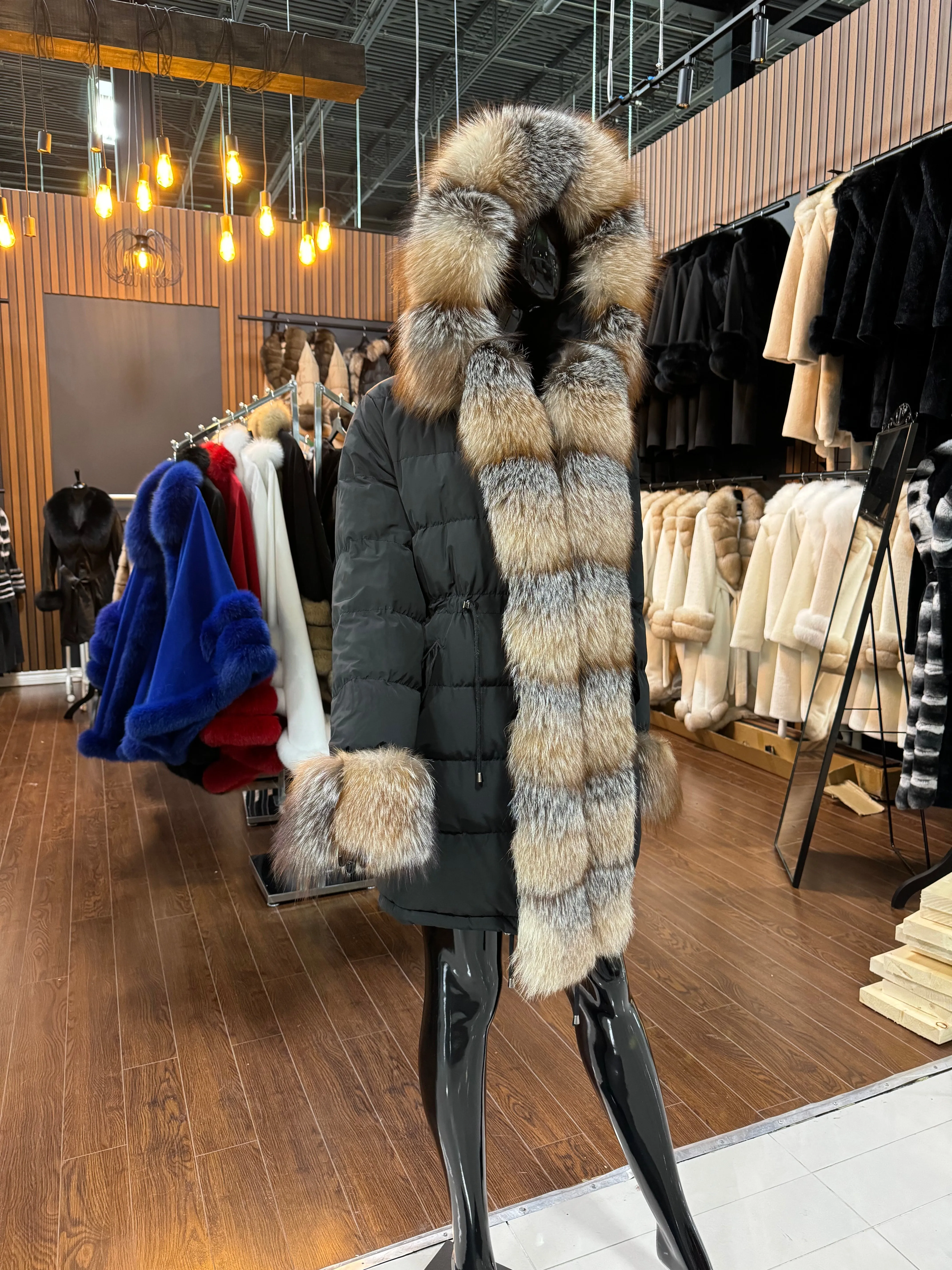 HOODED FOX FUR COAT -SKU 1042