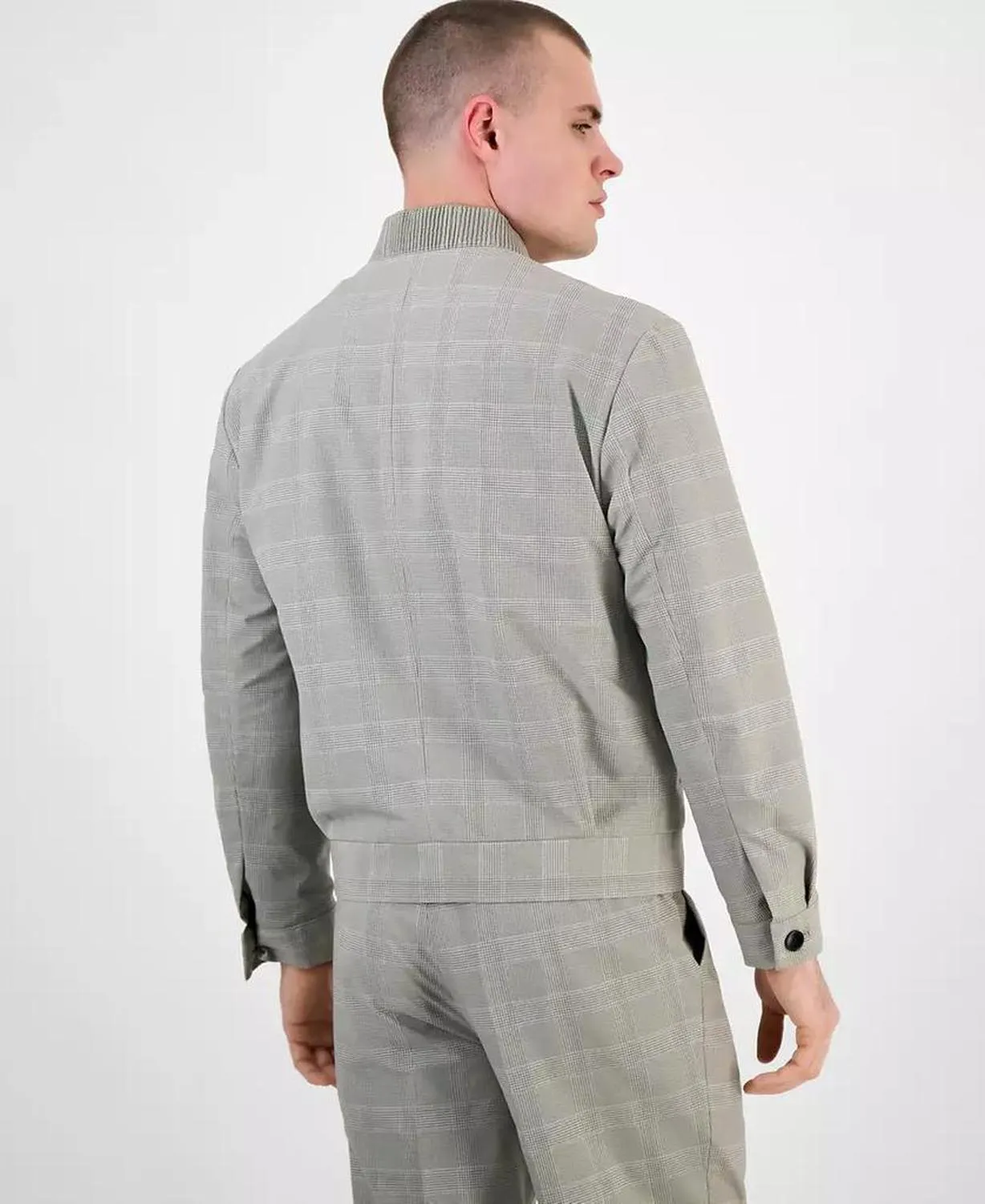 HUGO by Men's Ukashi252f1x Modern-Fit Glen Check Full-Zip Bomber Jacket