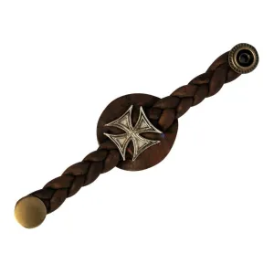 Iron Cross Brown Braided Leather Vest Waistcoat Extender