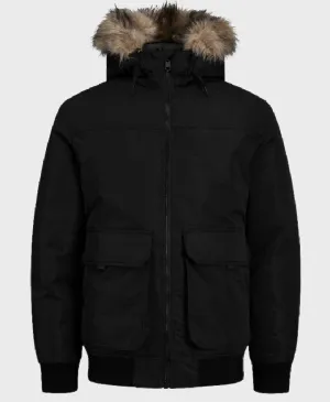Jack Jones Construct Faux Fur Bomber Black