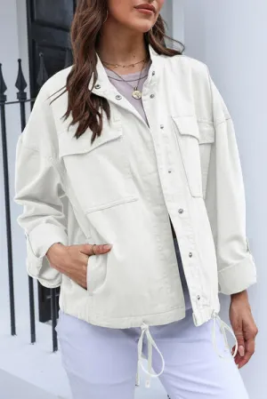 Jenna Drawstring Snap Down Dropped Shoulder Denim Jacket
