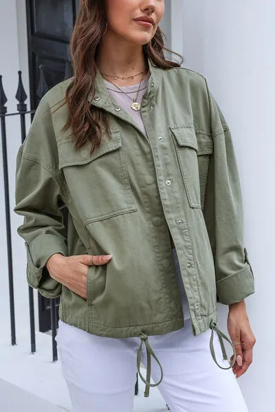 Jenna Drawstring Snap Down Dropped Shoulder Denim Jacket
