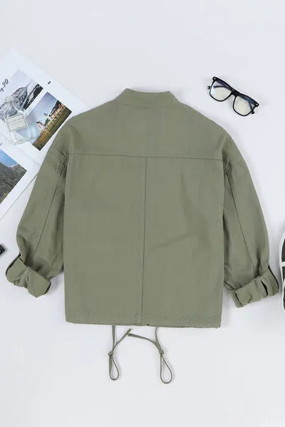 Jenna Drawstring Snap Down Dropped Shoulder Denim Jacket