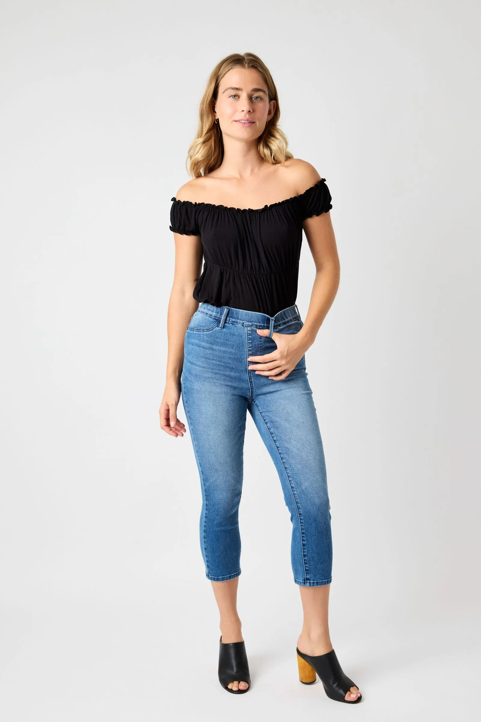 Judy Blue || Kennedy High Waist Cool Denim Pull-On Denim Capri