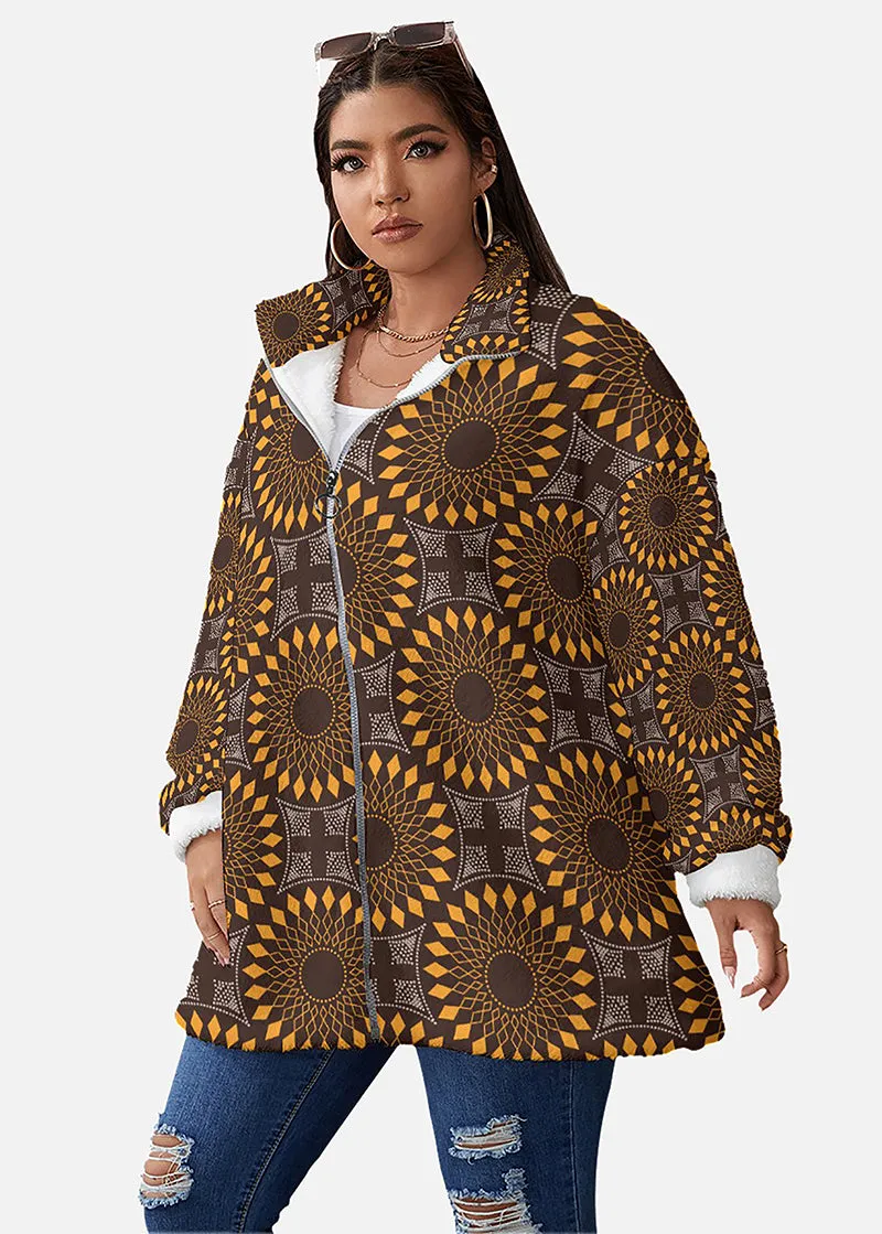 Jumoke African Print Borg Fleece Stand-up Collar Coat (Plus Size)