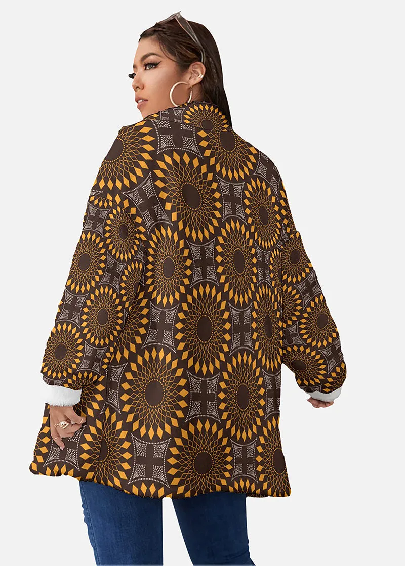 Jumoke African Print Borg Fleece Stand-up Collar Coat (Plus Size)