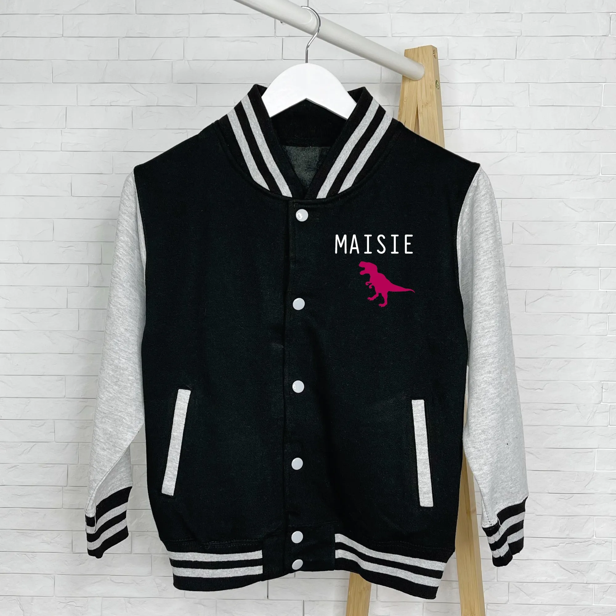 Kids Personalised Dinosaur Varsity Jacket
