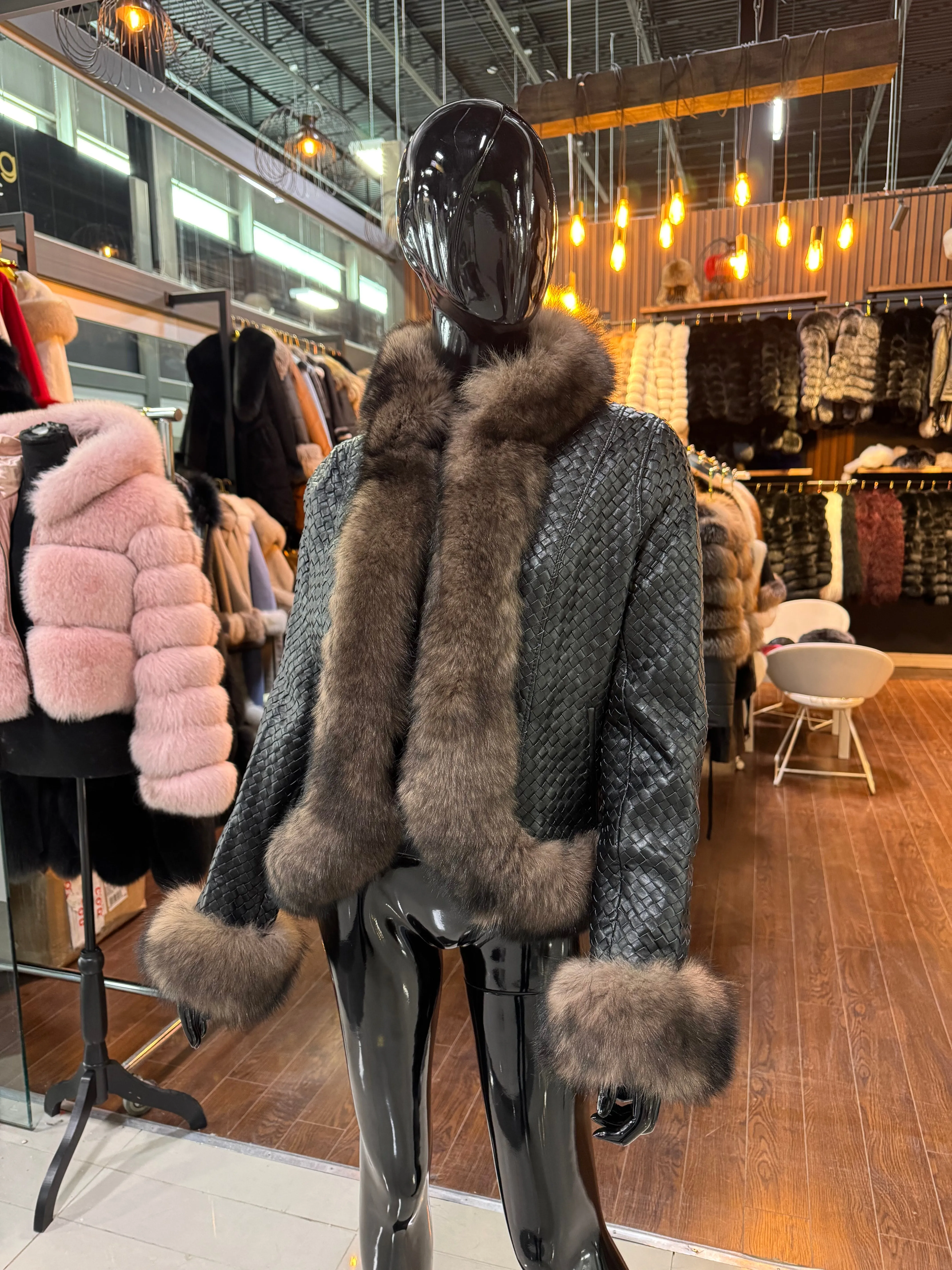Knitted Leather and Fox Fur Jacket