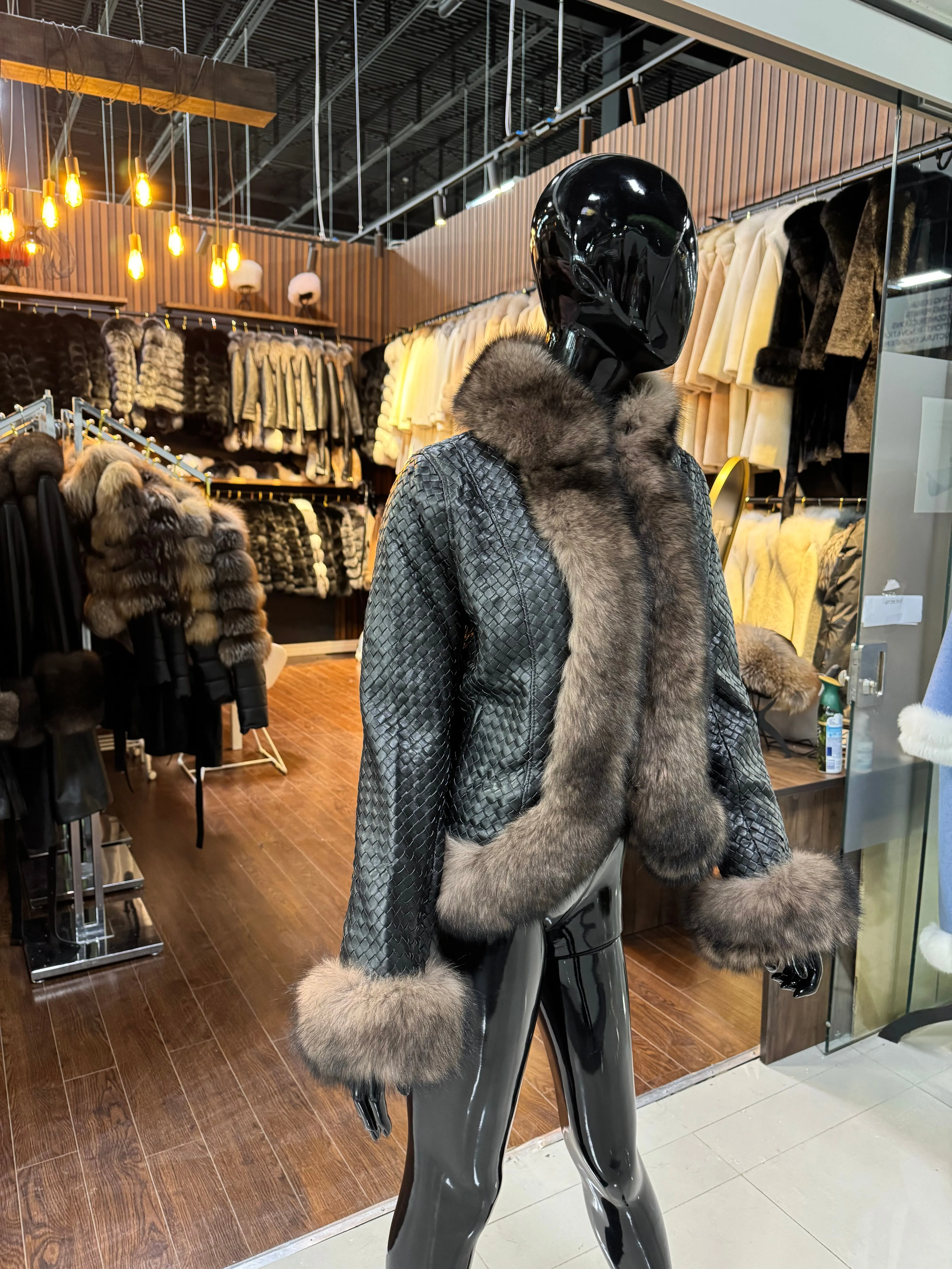 Knitted Leather and Fox Fur Jacket