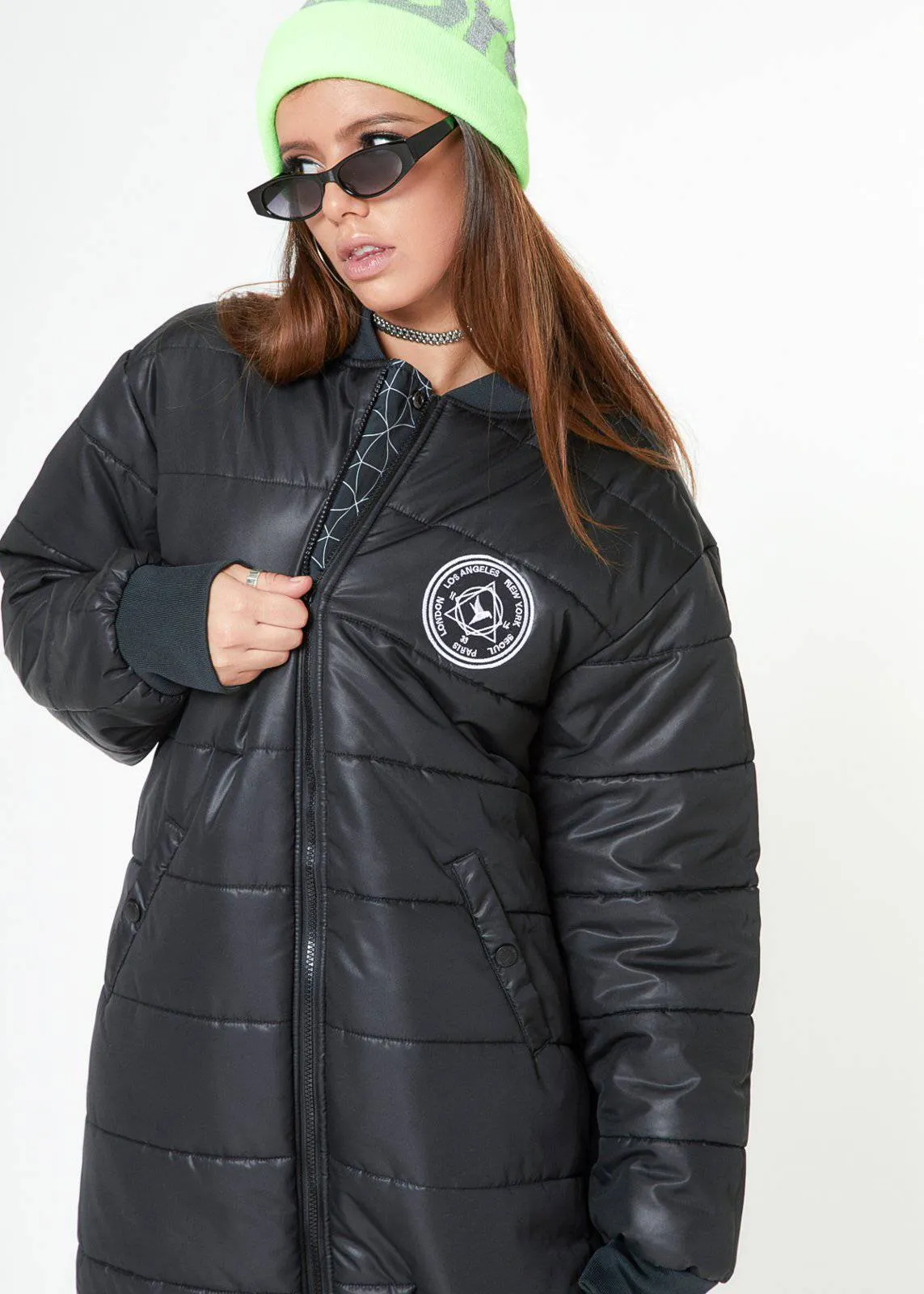 Konus Men's Reversible Long Bomber Jacket in Black