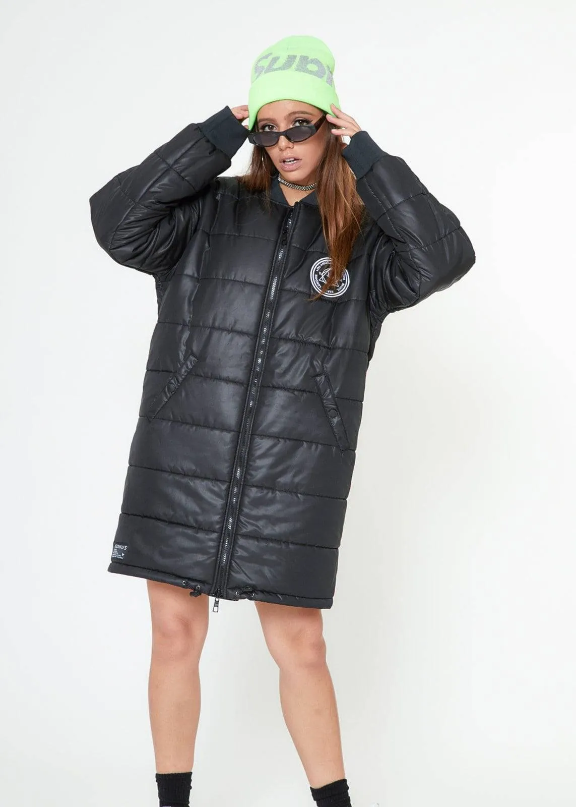Konus Men's Reversible Long Bomber Jacket in Black