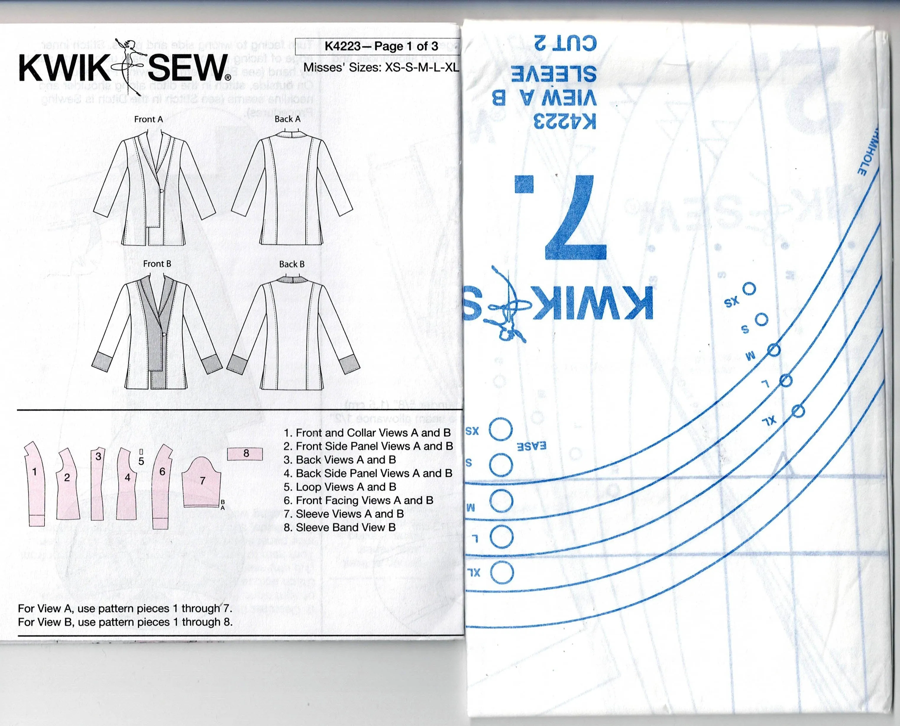 Kwik Sew 4223 Womens Asymmetric Trimmed Jackets Out Of Print Sewing Pattern Size XS - XL UNCUT Factory Folded