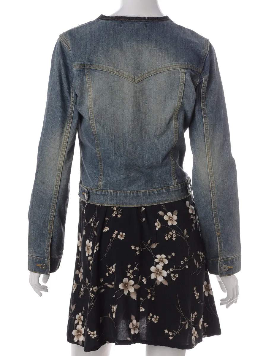 Label Faded Wash Collarless Denim Jacket