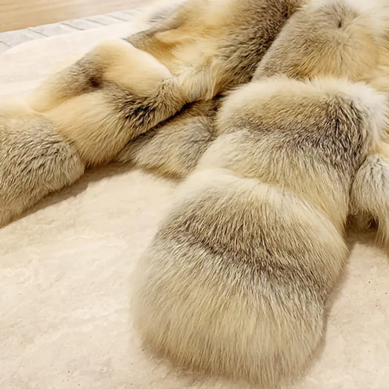 Lady Fox Fur Coat Collared Luxury Long Sleeve Fluffy Overcoat Warm Winter 2022 New 3505