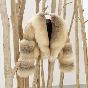 Lady Fox Fur Coat Collared Luxury Long Sleeve Fluffy Overcoat Warm Winter 2022 New 3505