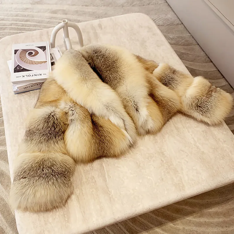 Lady Fox Fur Coat Collared Luxury Long Sleeve Fluffy Overcoat Warm Winter 2022 New 3505