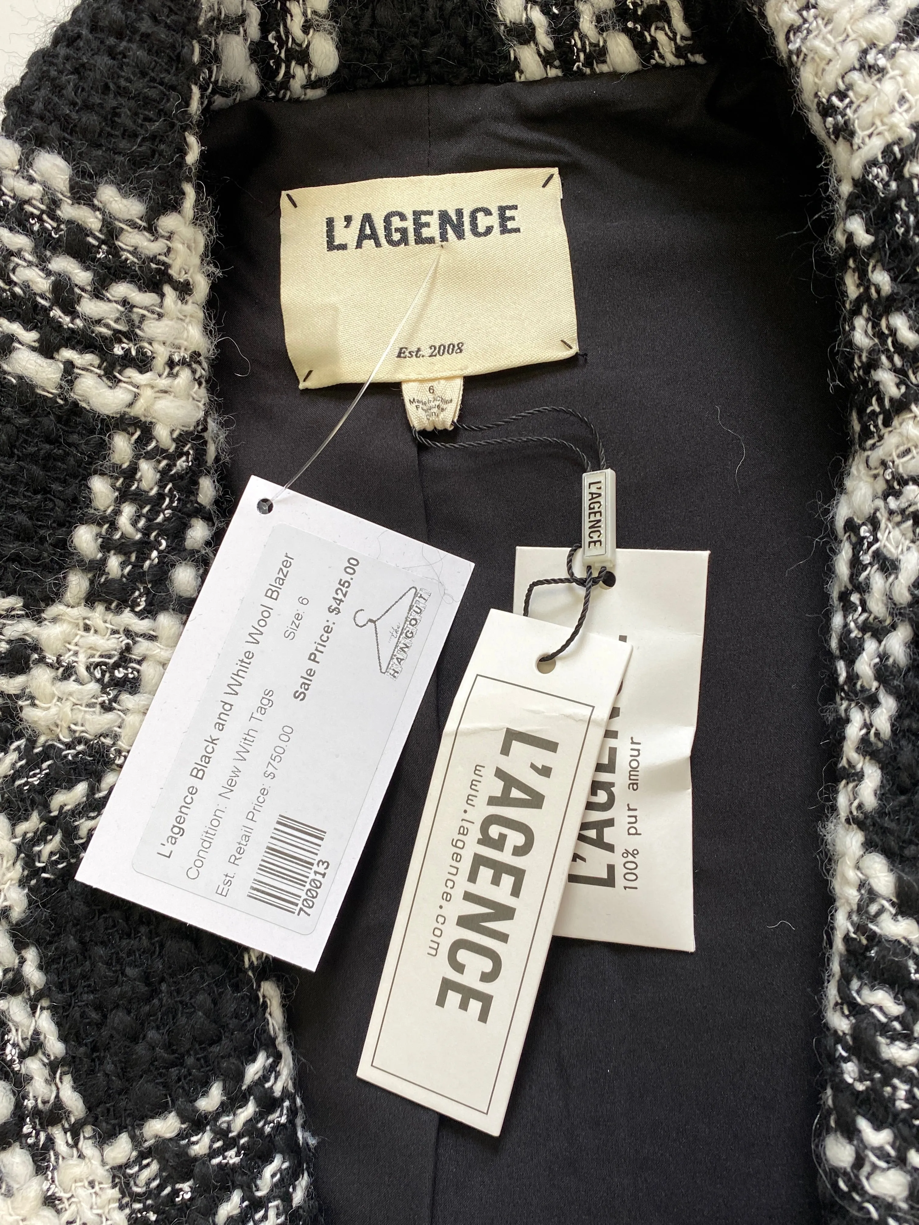 L'agence Black and White Wool Blazer