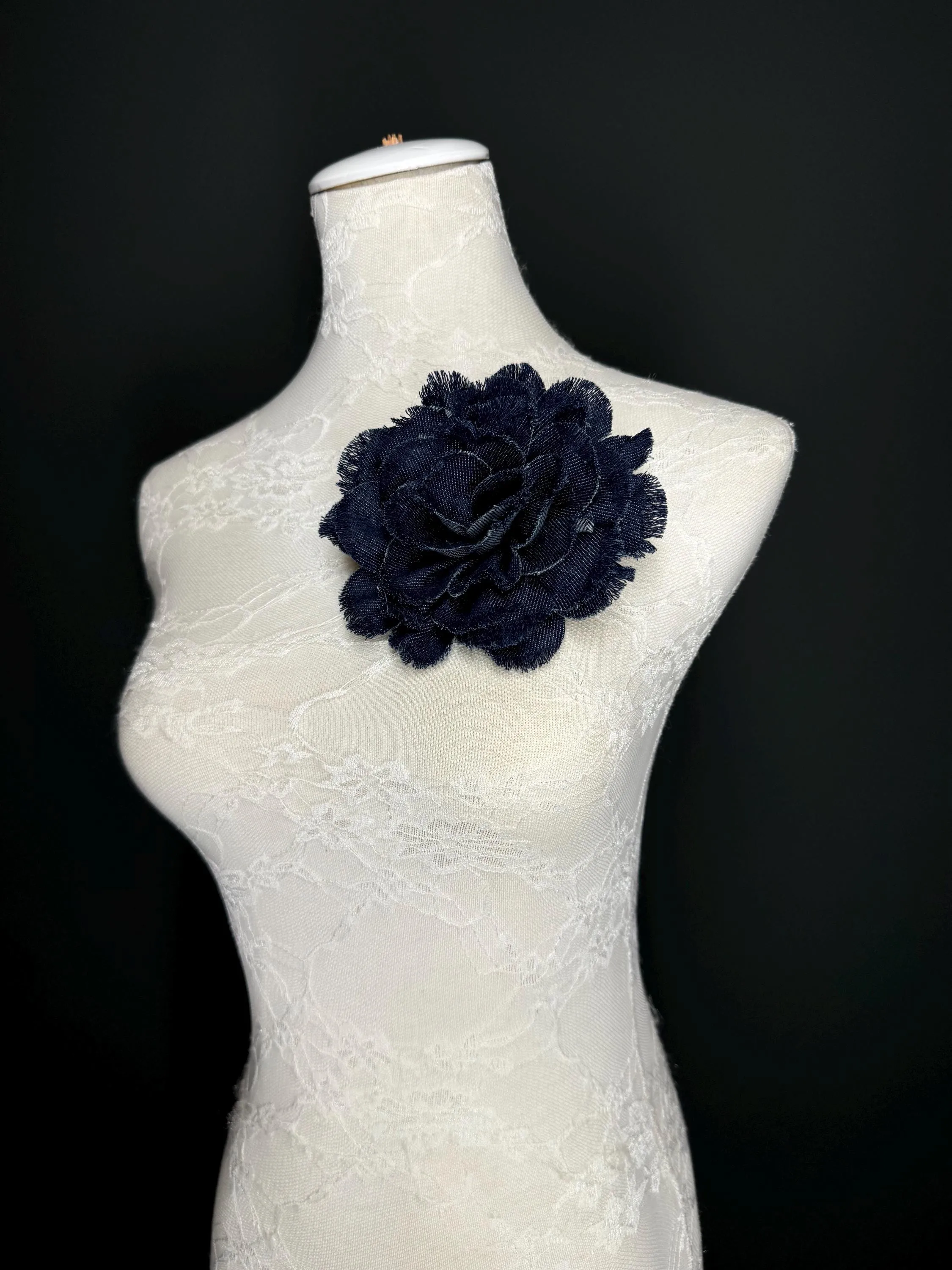 Large Corsage Flower, Layered Denim Fabric, 6” Wide, 15cm 3D Large Pin on Corsage, Clothing, Fashion, Hat, Accessory, Bags, Gift, FAN Design