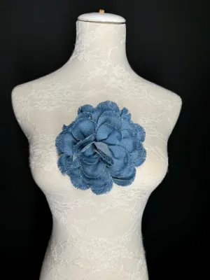 Large Corsage Flower, Layered Denim Fabric, 6” Wide, 15cm 3D Large Pin on Corsage, Clothing, Fashion, Hat, Accessory, Bags, Gift, FAN Design