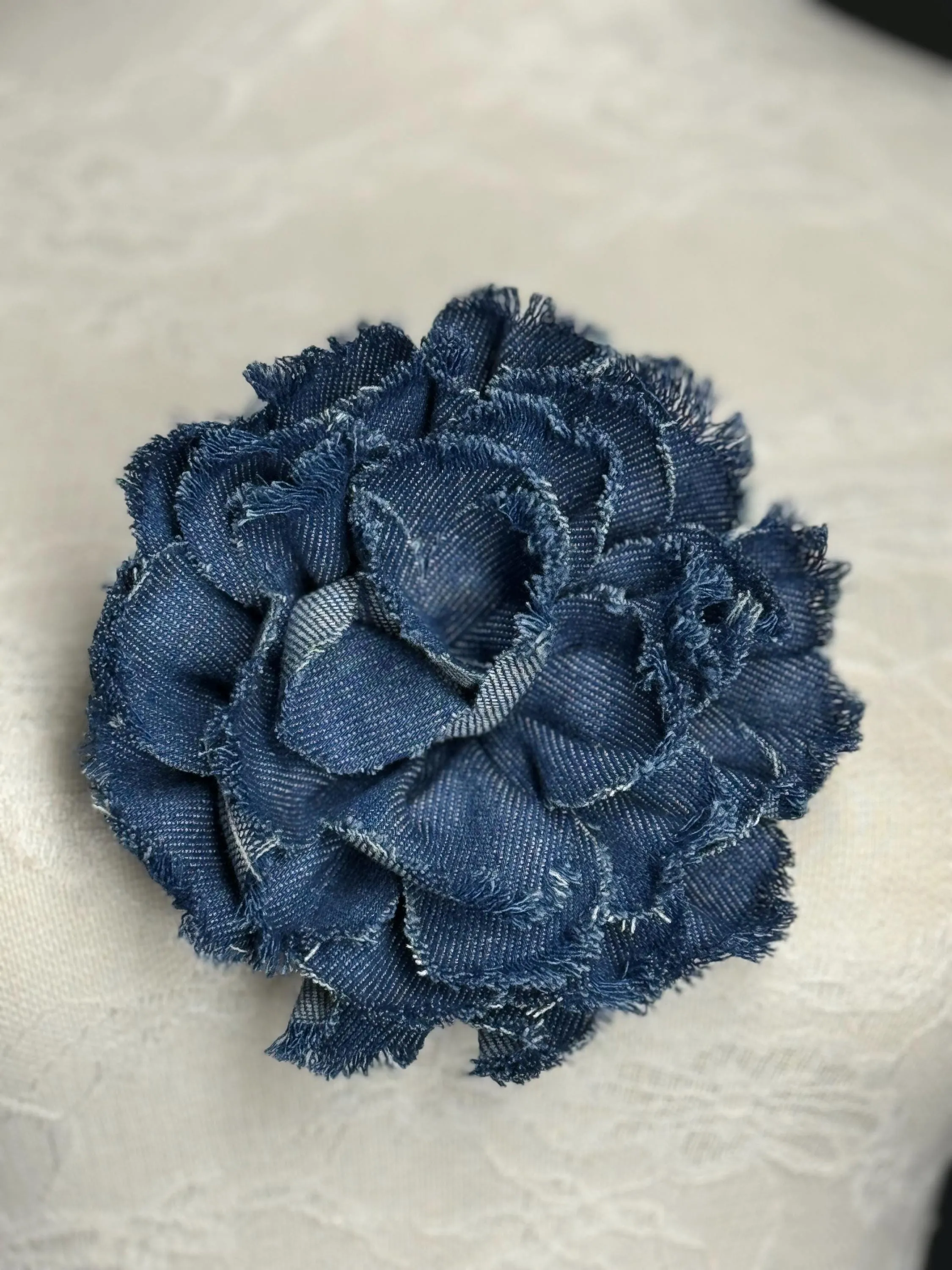 Large Corsage Flower, Layered Denim Fabric, 6” Wide, 15cm 3D Large Pin on Corsage, Clothing, Fashion, Hat, Accessory, Bags, Gift, FAN Design