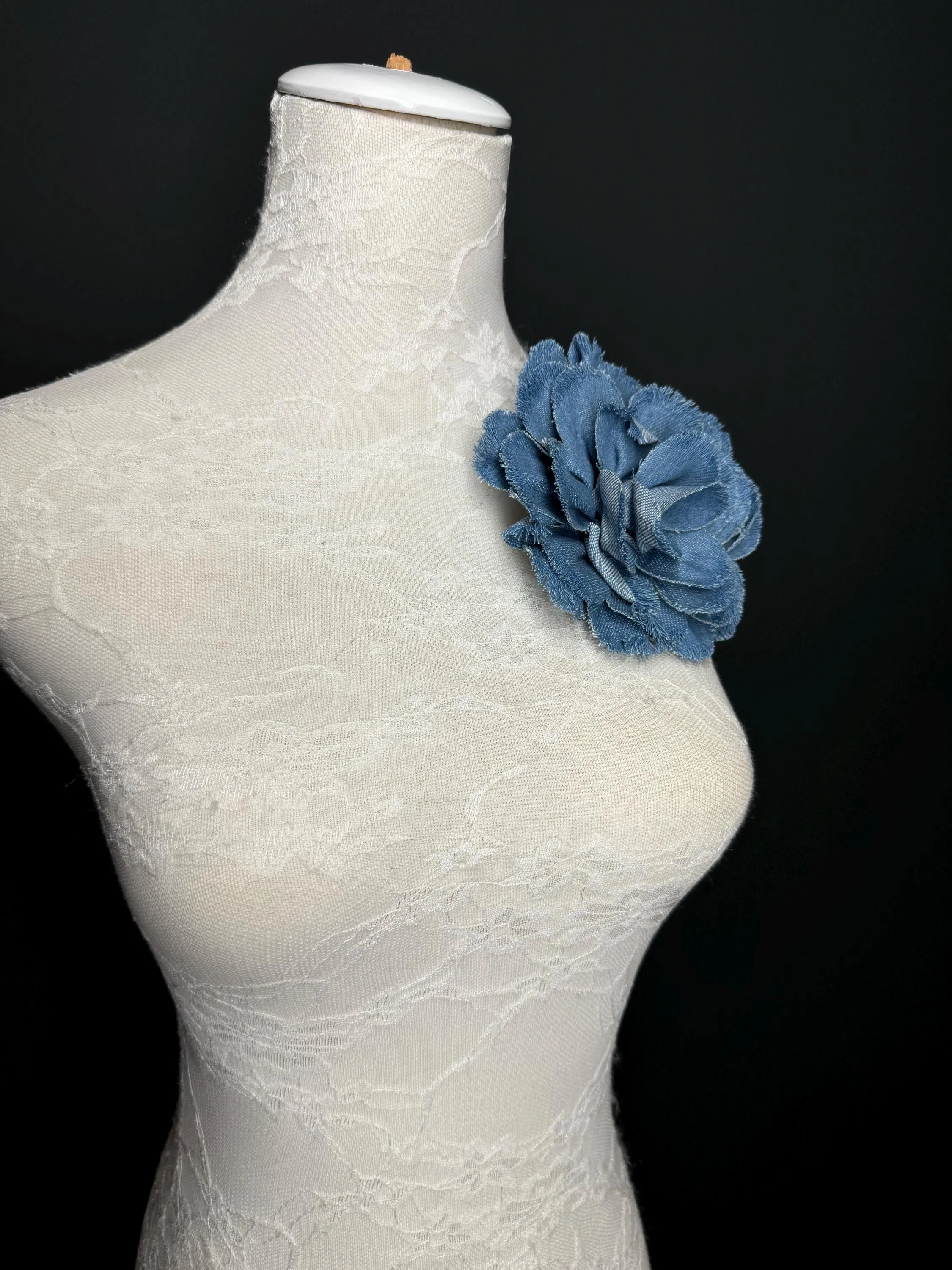 Large Corsage Flower, Layered Denim Fabric, 6” Wide, 15cm 3D Large Pin on Corsage, Clothing, Fashion, Hat, Accessory, Bags, Gift, FAN Design