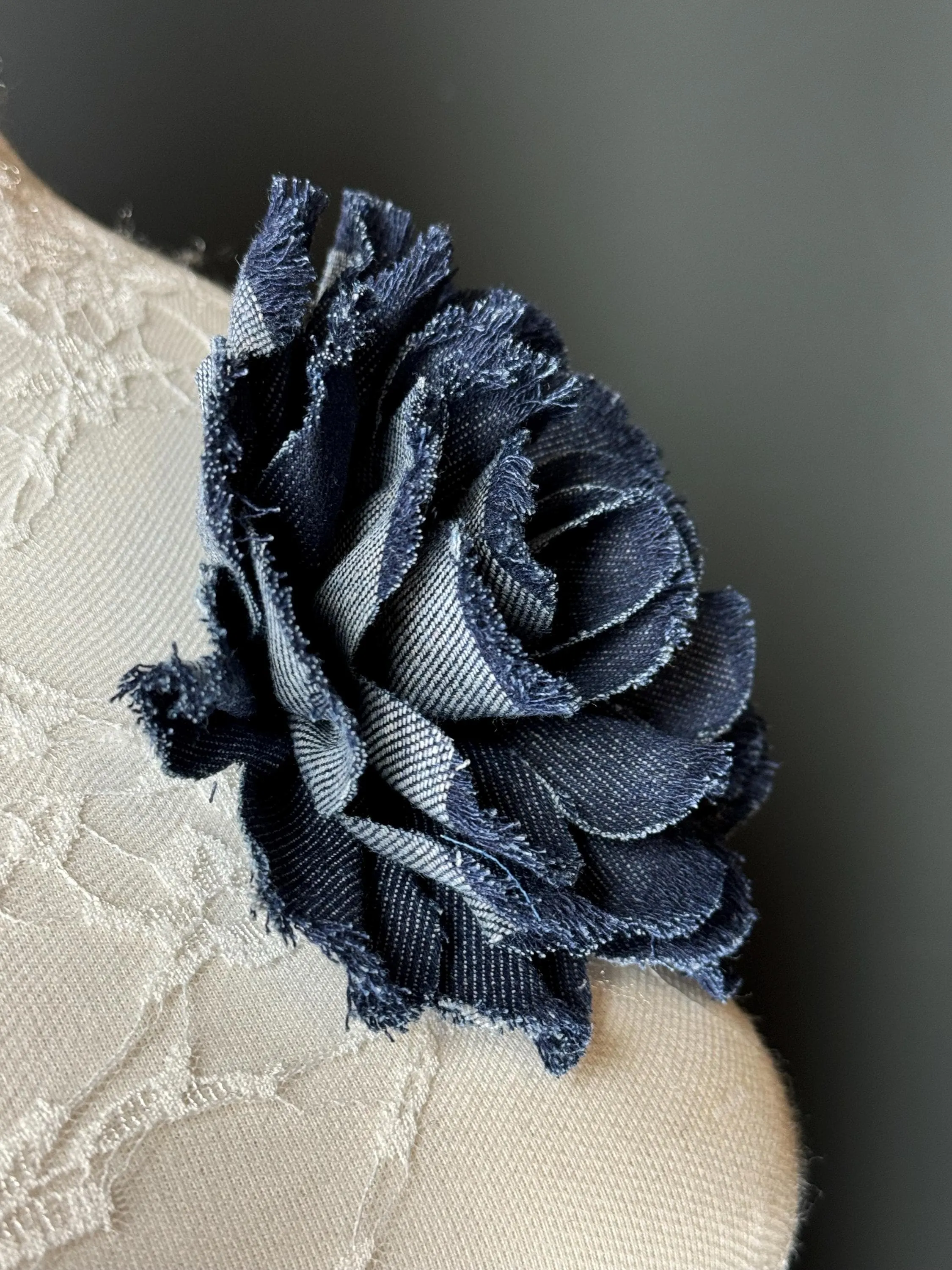 Large Corsage Flower, Layered Denim Fabric, 6” Wide, 15cm 3D Large Pin on Corsage, Clothing, Fashion, Hat, Accessory, Bags, Gift, FAN Design