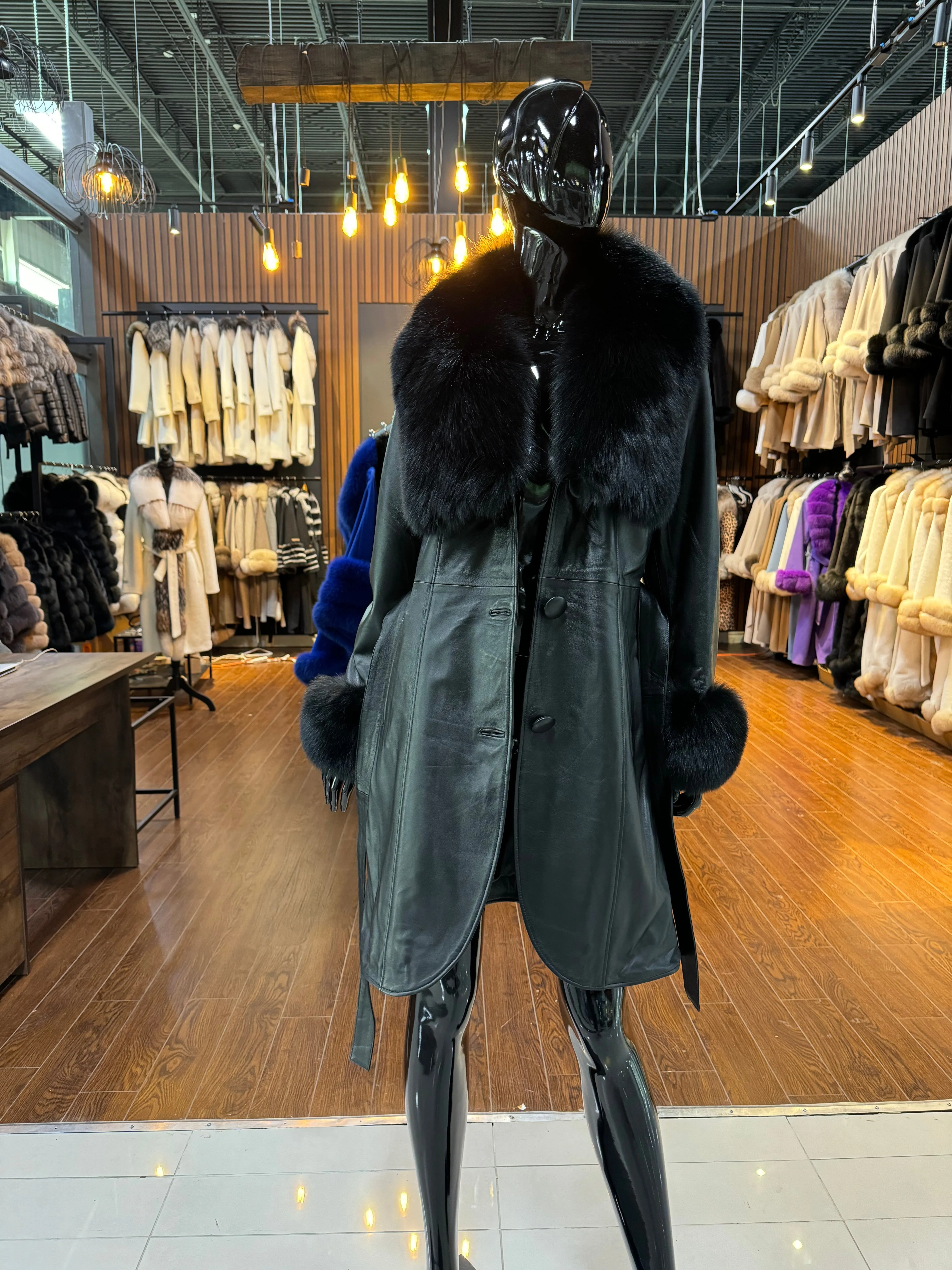 LEATHER AND FOX FUR COAT-SKU 1057