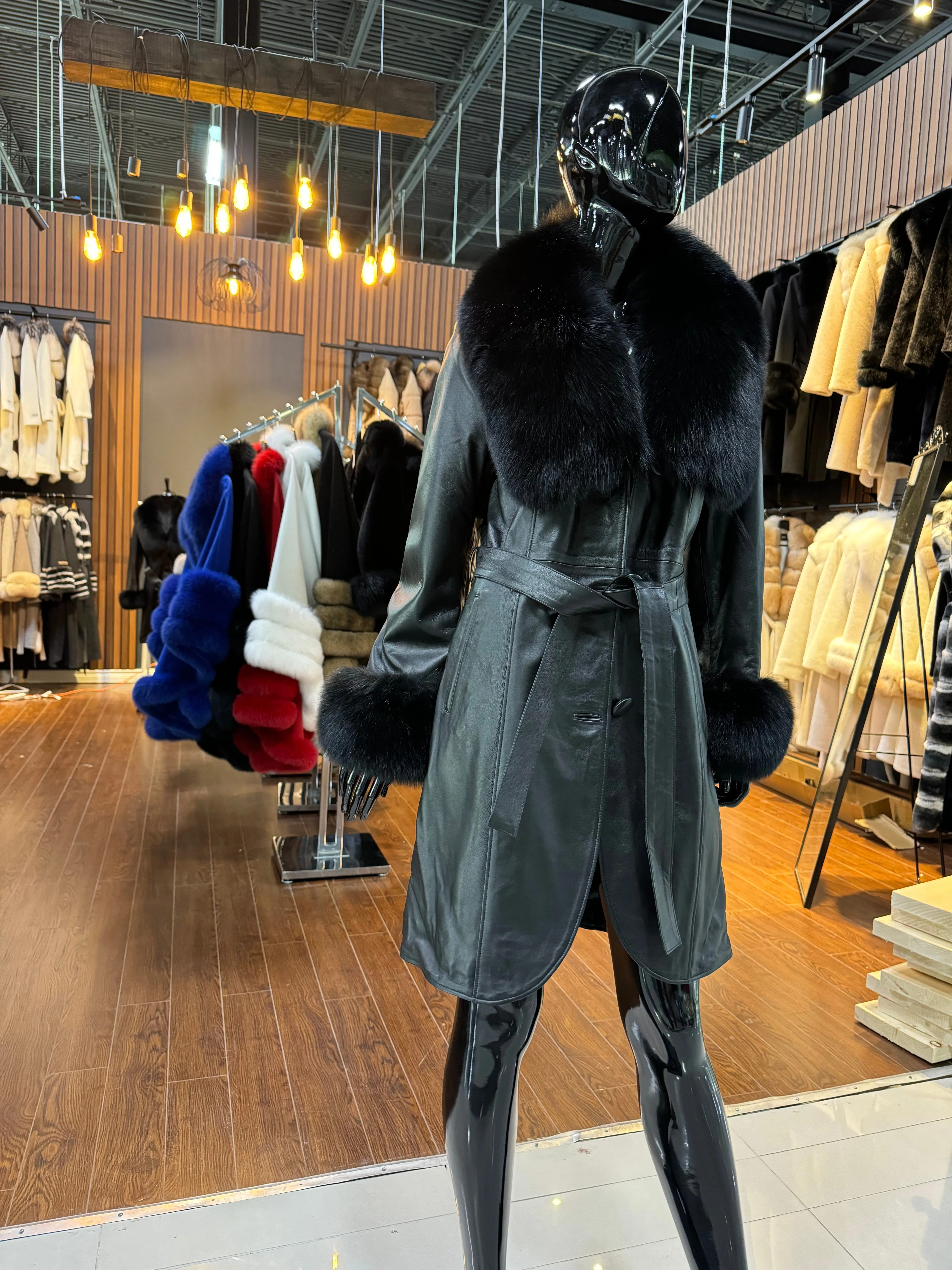 LEATHER AND FOX FUR COAT-SKU 1057