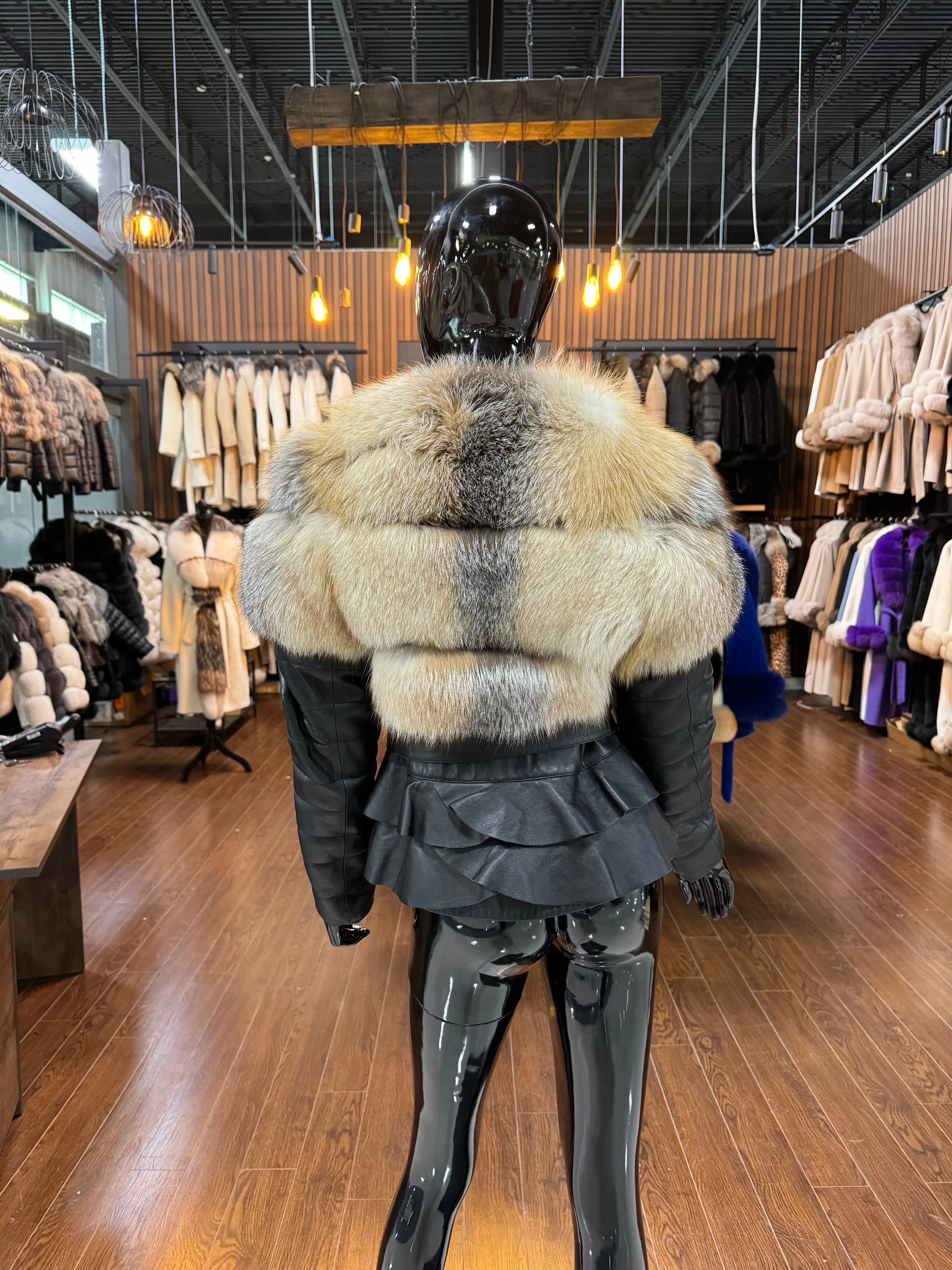 LEATHER AND FOX FUR JACKET-SKU 1016