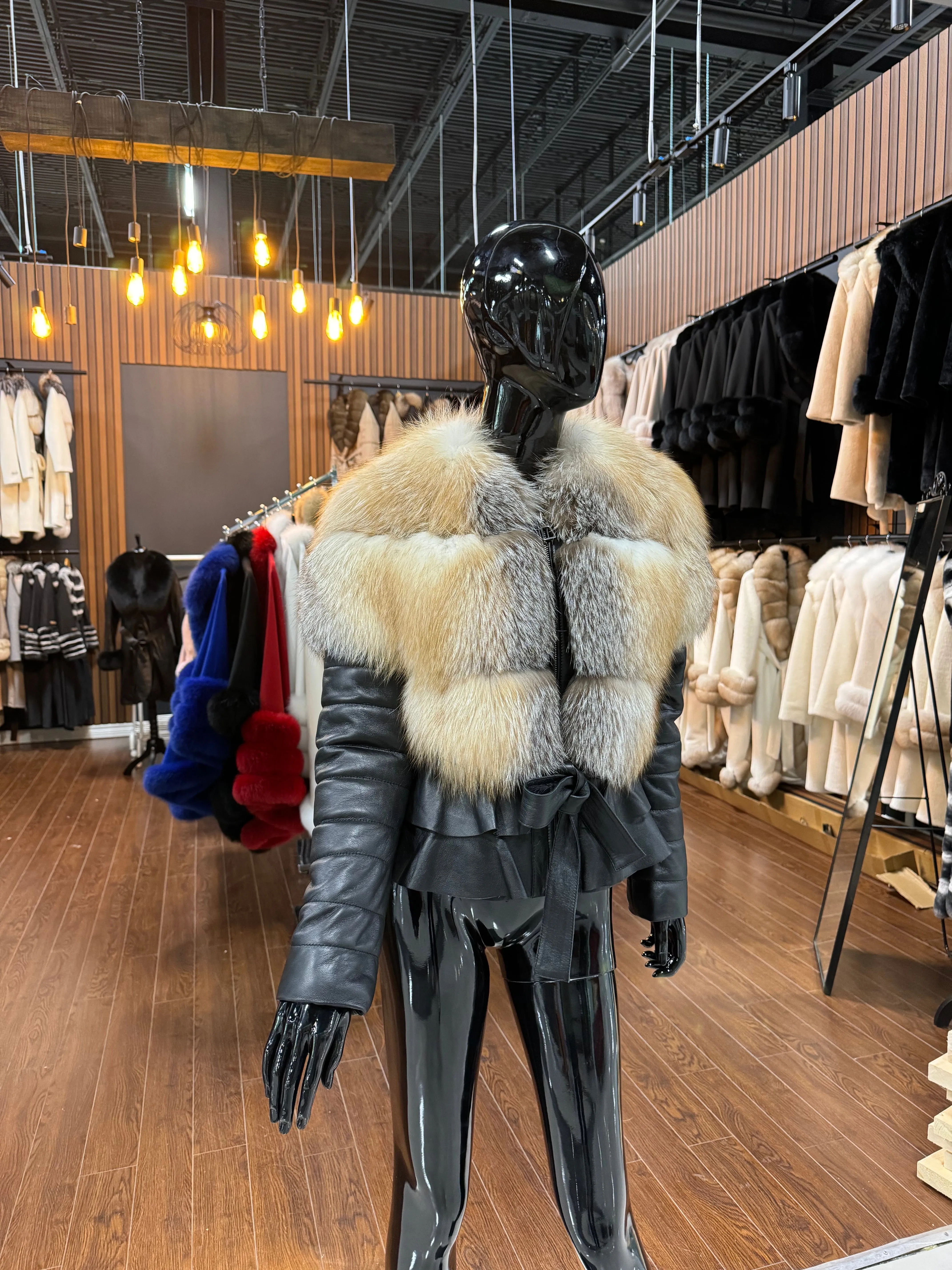 LEATHER AND FOX FUR JACKET-SKU 1016