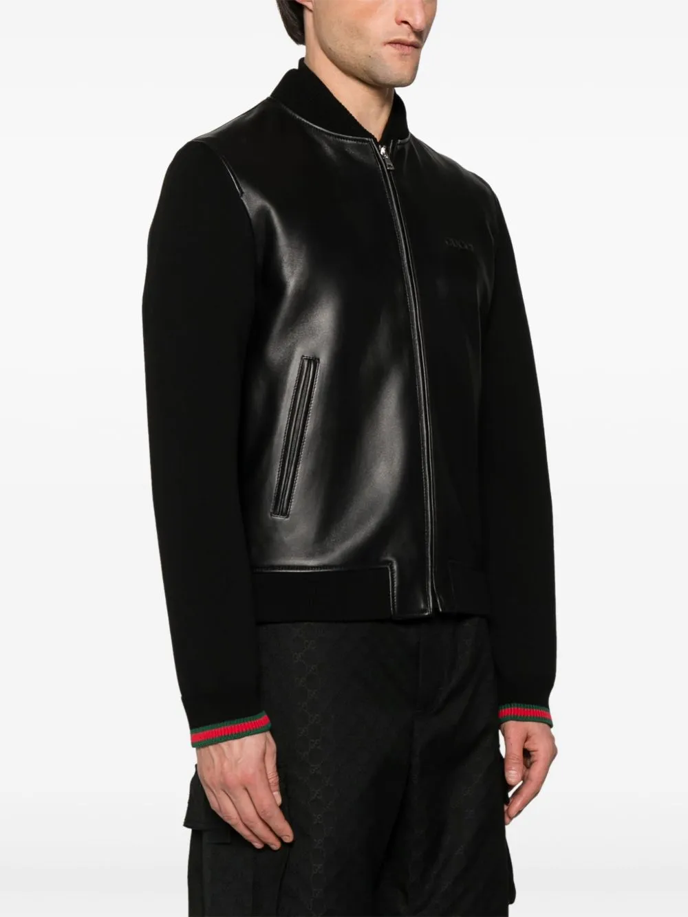 Leather bomber jacket