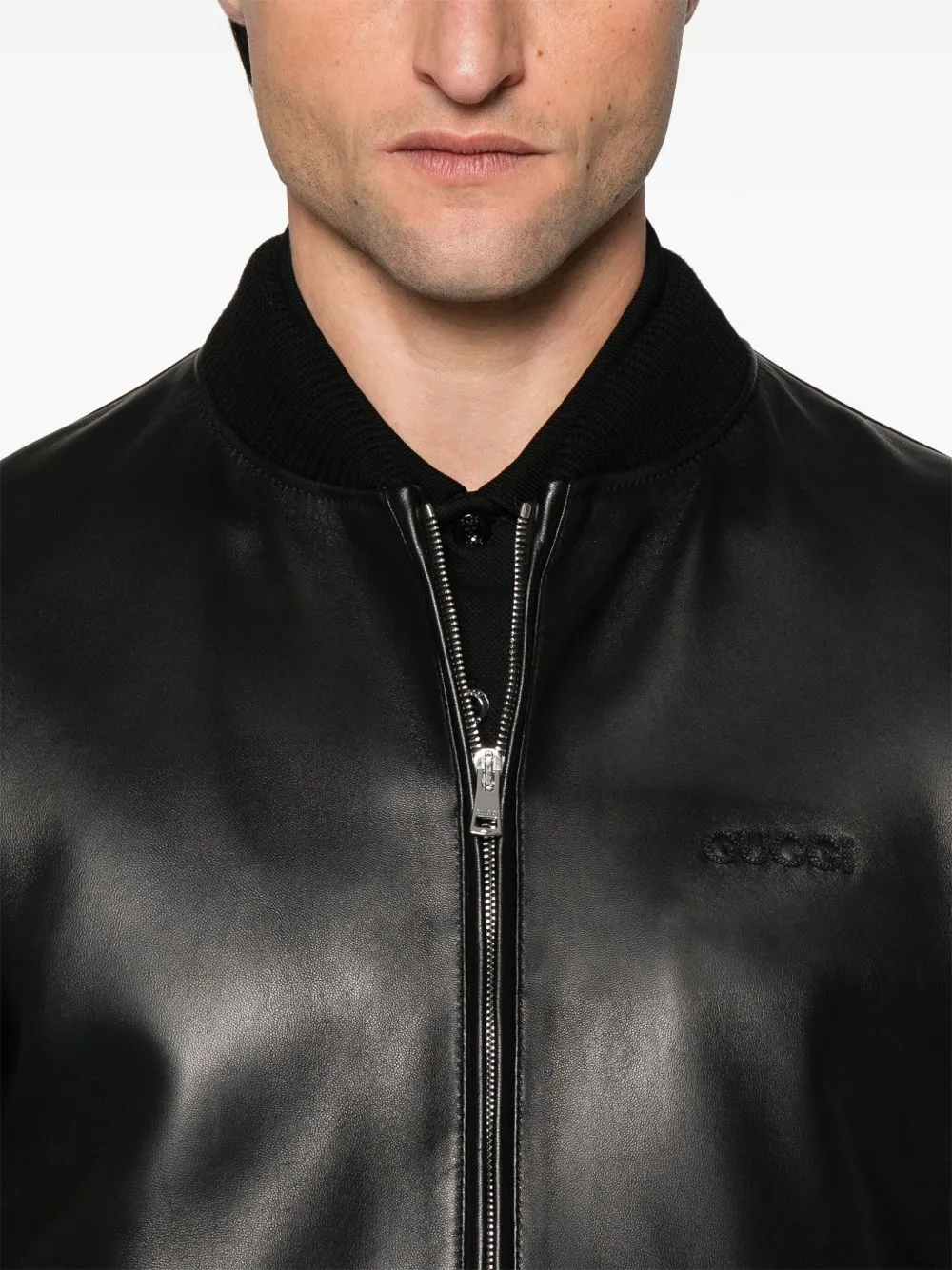 Leather bomber jacket