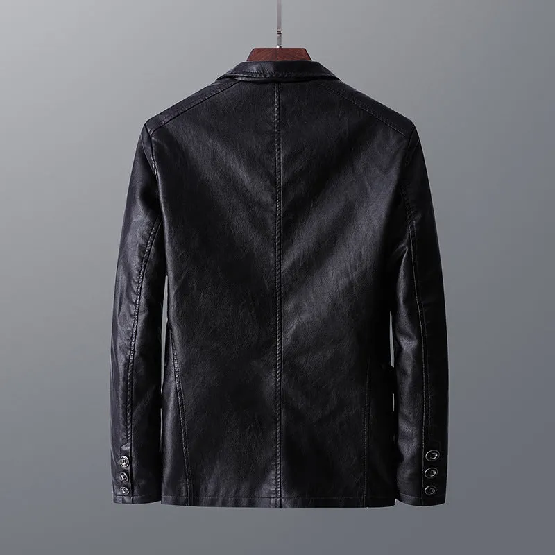 Leather Men's Autumn And Winter Jacket Thin Lapel