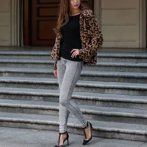Leopard Faux Fur Rabbit Fur Warm Short Coat