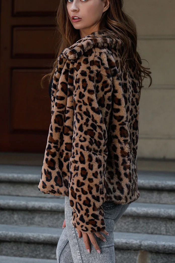 Leopard Faux Fur Rabbit Fur Warm Short Coat