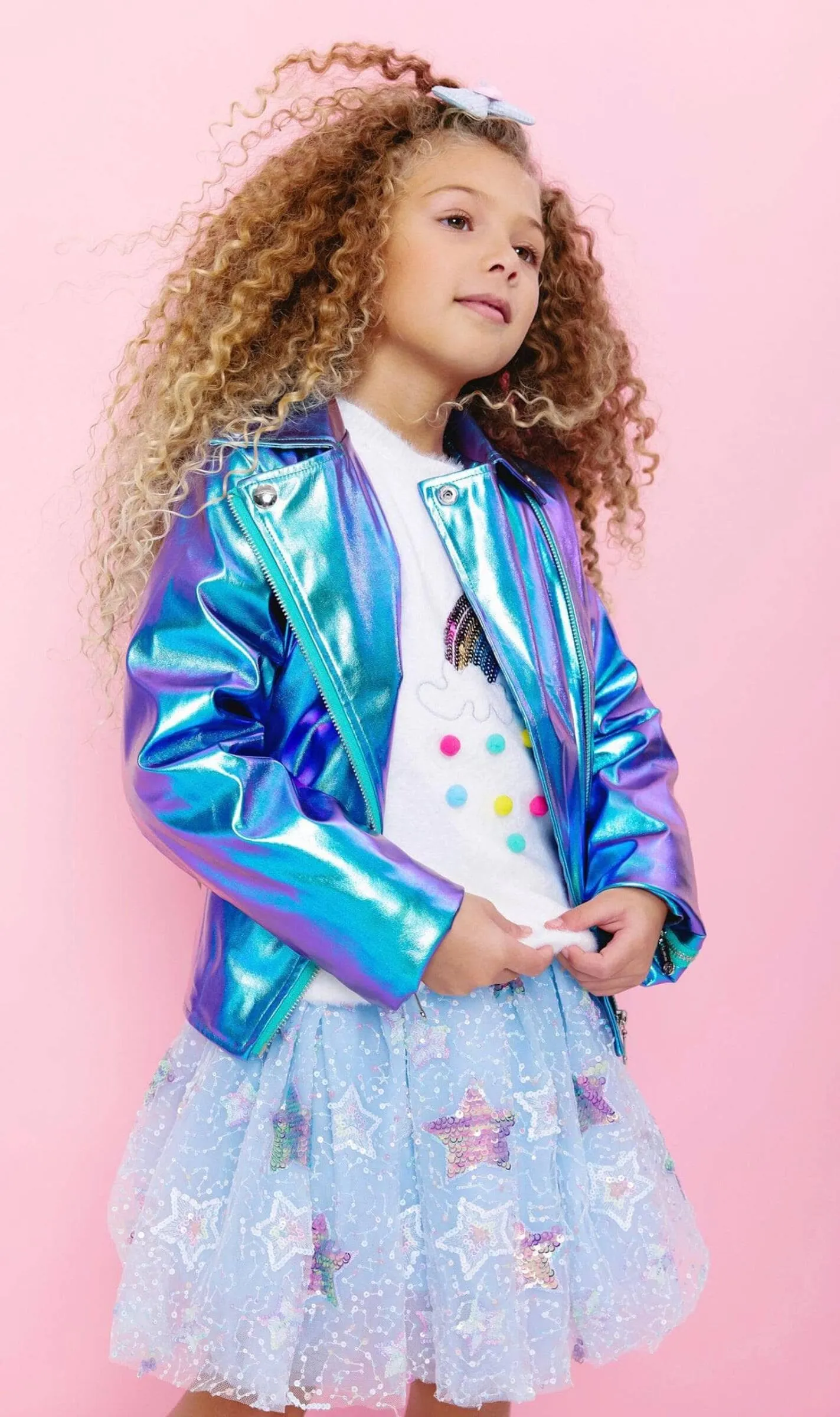 Lola and The Boys Metallic Rainbow Sky Moto Jacket