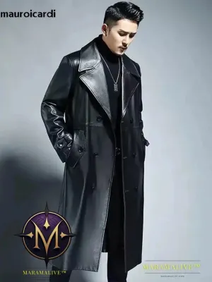 Long Cool Waterproof Black Pu Leather Trench Coat Men Double Breasted Plus Size Outerwear 4xl 5xl 2022