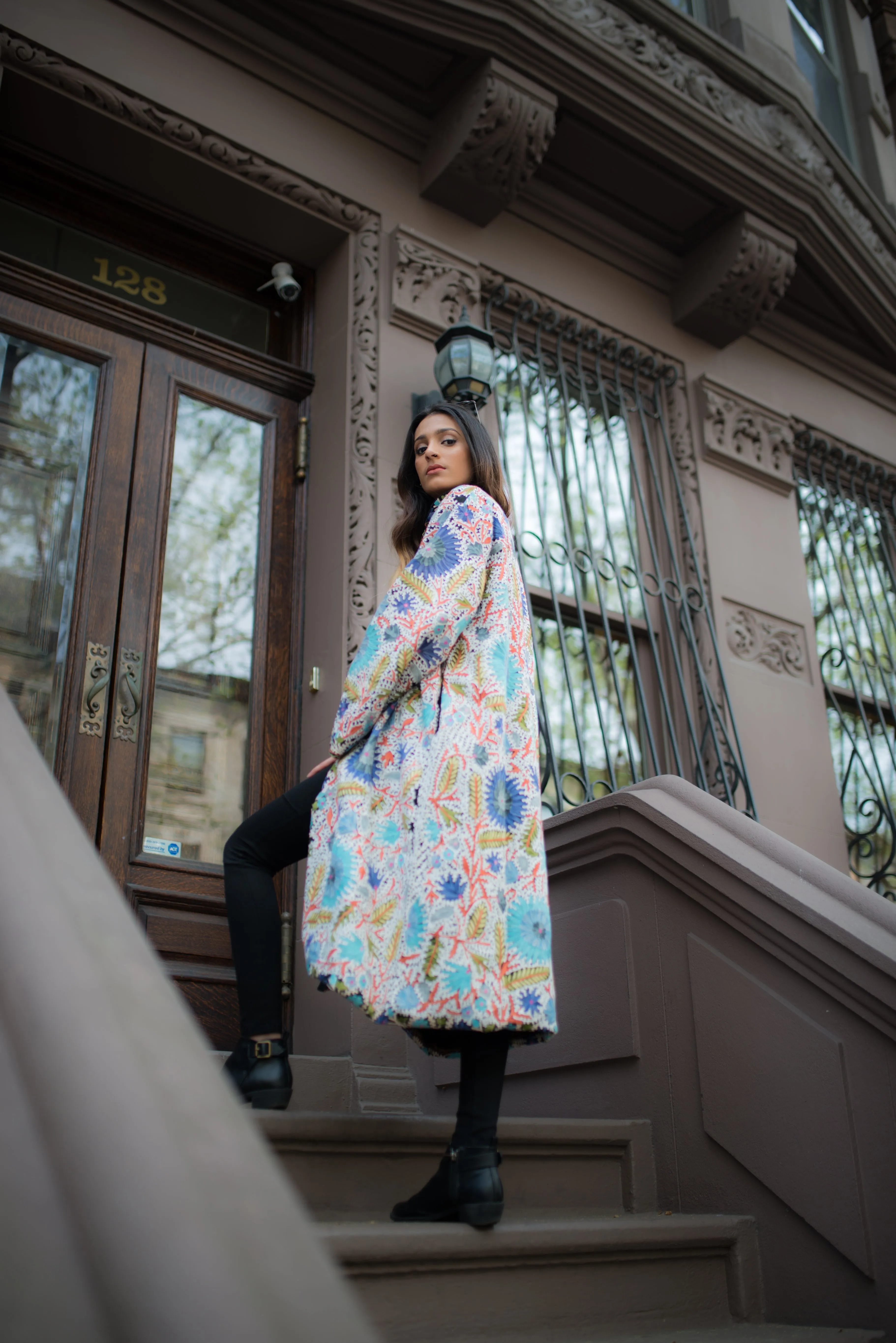 Long Embroidered Floral Jacket