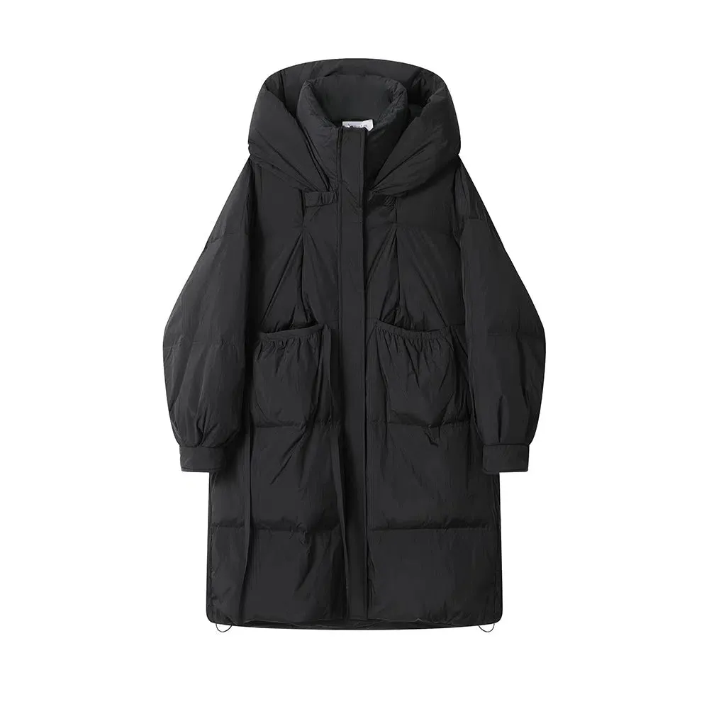 Long Hooded Pockets Down Jacket