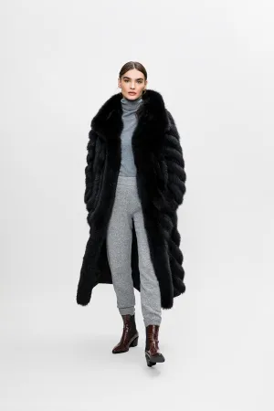 LONG REVERSIBLE FUR COAT WITH LARGE COLLAR