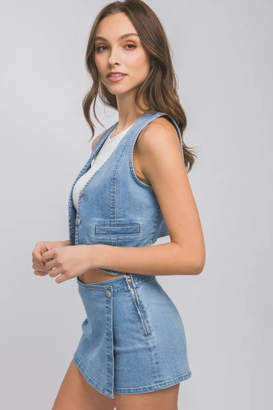 Love Tree Denim Buttoned Vest Top