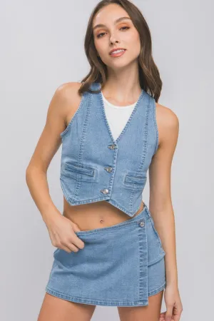 Love Tree Denim Buttoned Vest Top