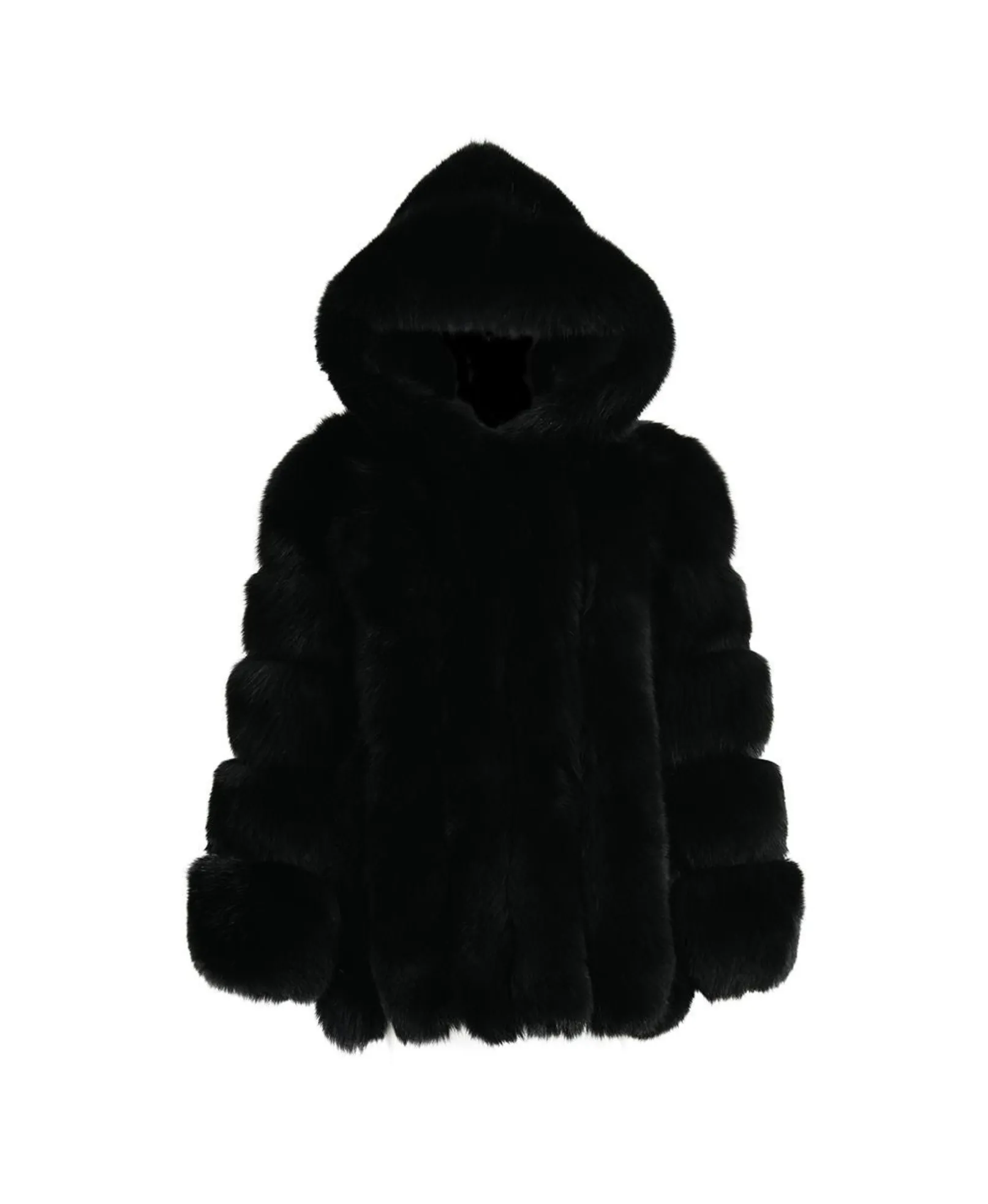 Luxe Hooded Straight Rows Fur Coat